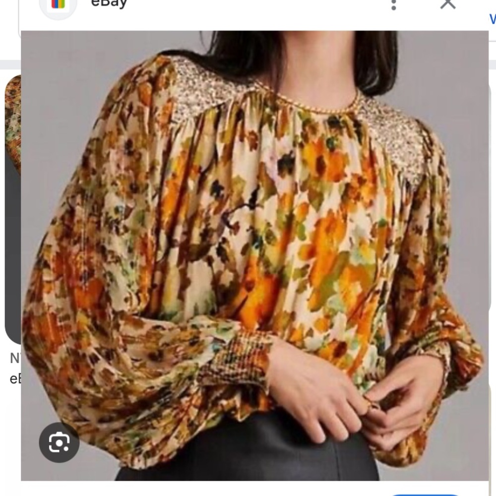 Blank London Anthropologie floral sequin blouse